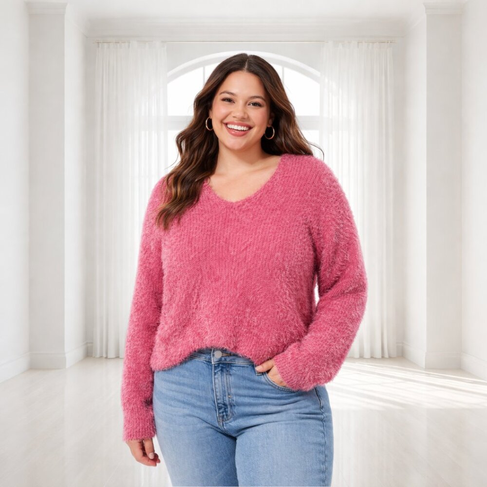 2 for $20 NWOT Freshman 1996 Bubblegum Pink Fuzzy Sweater Size L Soft Cozy Knit